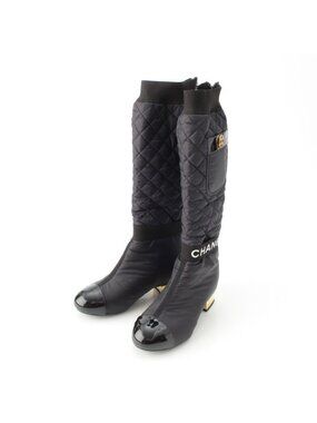 Chanel Nylon 2-Way CC Logo Removable Boots Black 35 2 1C